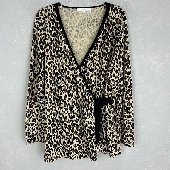 Foxcroft knit top plus size 2X long sleeve full wrap black leopard print cotton - Picture 1 of 10